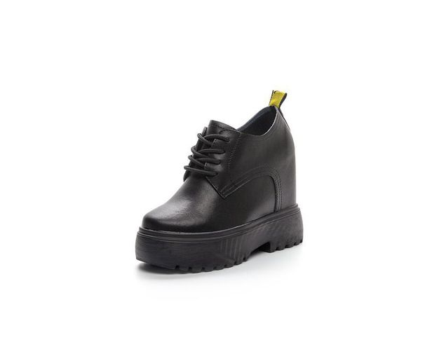 11cm Genuine Leather Hidden Wedge Short Black Korean Versatile Roman Style Trendy Shoes Thick Sole Boots High Heels_vogvips.com