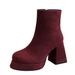 7992-3 Fashion Trendy Women's Thick Ultra High Heel Waterproof Platform Round Head Side Zipper Winter Suede Short Boots_vogvips.com
