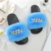 Women's Fashion Fluffy Slide Sandals With Metal Chain Detail, Round Toe, Thick Sole, Non-Slip Comfort For Summer Outings Furry Slippers Sandals_vogvips.com
