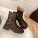 Women S Shoes Vintage British Style Distressed Leather Chunky Sole Ankle With Belt Buckle Detail Knight Short Boots_vogvips.com