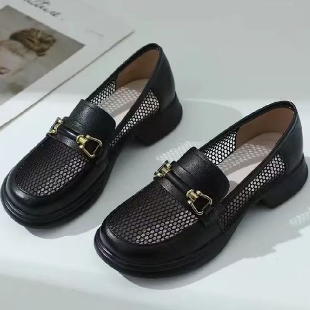 Mesh Women's Shoes Breathable Hollow Loafers Casual One-pedal Flat Mesh Small Leather Shoes_vogvips.com