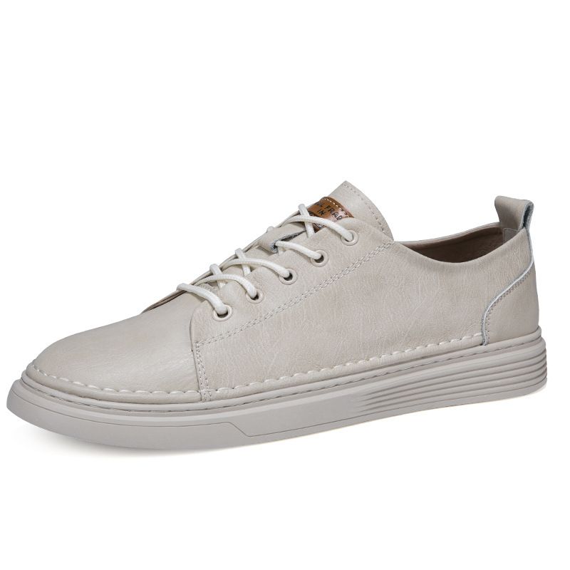 Black Textured Small Leather Shoes Men's Shoes Low-top Breathable Hollow Sports Style Casual Men's Board Shoes_vogvips.com