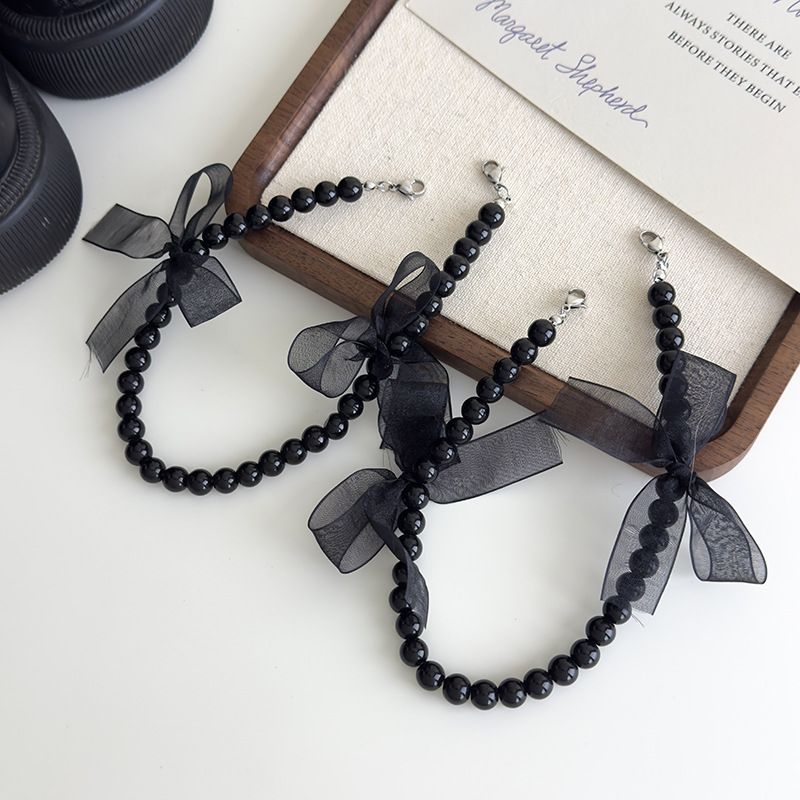 Lace Mesh Bow Pearl Beaded Shoe Buckle Heel Chain Shoe Buckle Accessories Beaded Pendant Decoration Shoe Decoration_vogvips.com