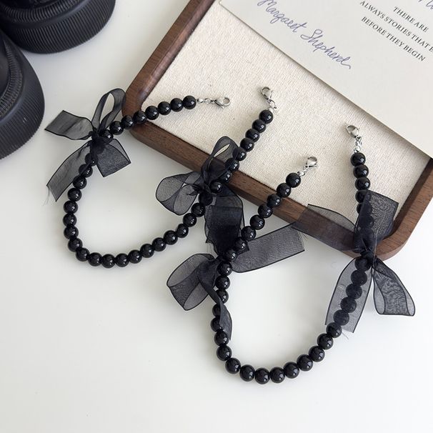 Lace Mesh Bow Pearl Beaded Shoe Buckle Heel Chain Shoe Buckle Accessories Beaded Pendant Decoration Shoe Decoration_vogvips.com