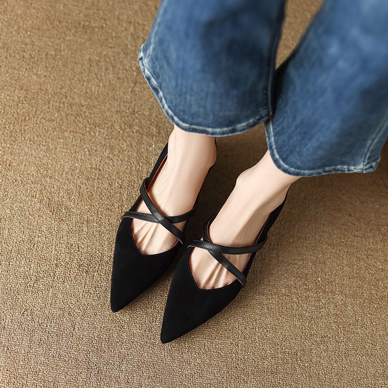Chengdu Style~Retro Pointed Toe Cross-Strap Mary Jane Women's Shoes For Spring And Summer, Genuine Leather Suede_vogvips.com