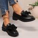 New Vintage Black Small Leather Shoes For Women With Chunky Heels And Platform Academy Bow Loafers_vogvips.com