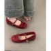 French Red Inner Height Increase Mary Jane Shoes Women's Shallow Mouth Ballet Single Shoes One Word Belt Grandma Shoes_vogvips.com