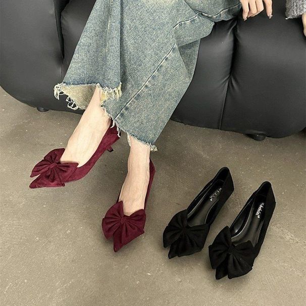 French Pointed Shallow Mouth 2025 New Autumn Bow Thin Heel High Heels, One Foot Work Women's Single Shoes_vogvips.com