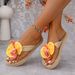 Women's Shoes Women's Linen Woven Wedge Heel Two Color Flower Flip Flops Summer All Match Outdoor Beach High Heeled Sandals_vogvips.com