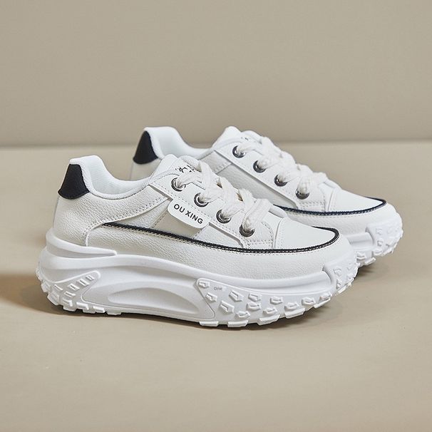 Korean White Sneakers For 2025 Spring New Ins Student Casual Street Style Women Thick Sole Height Increasing Board Shoes_vogvips.com