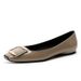 French-Style 2026 Spring Elephant Top Quality Gray Patent Leather Square-Toed Square-Buckle Flat Shoes For Women, Low-Heeled_vogvips.com