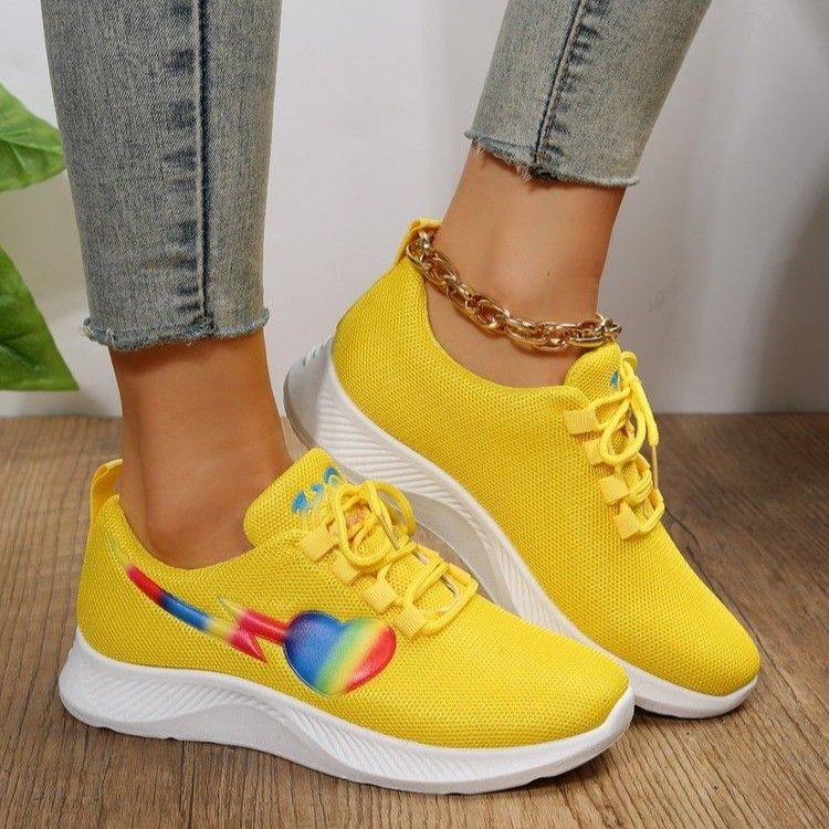 Women's Shoes Spring And Summer New Large Size Single Shoes For Women Round Head Love Knitted Lace Up Running Shoes Casual Women's Sports Shoes_vogvips.com