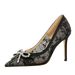 1963-H133 European And American Sexy Stiletto High-heeled For Women, Lace Mesh With Rhinestone Bow, Pointed Toe, Elegant_vogvips.com