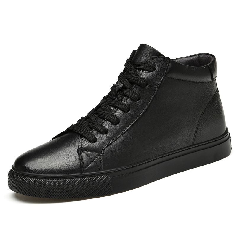 First Layer Medium Top Men's Shoes High Top Board Shoes Men's Shoes Warm Cotton Shoes Men_vogvips.com