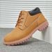 Men's Low-Cut Work Boots - Genuine Leather Lace-Up Chunky Sole Casual Shoes For Outdoor & Daily Wear_vogvips.com