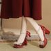 Women's Shoes Spring Classic Style Elegant Basics Casual Business Wedding Party Red Square Toe Mary Jane Wedding Shoes Strap Pearl Waterproof_vogvips.com