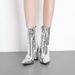 Fashion Silver Patent Leather Women Ankle Boots Pointed Toe Square High Heels Shoes Chelsea Botas De Mujer_vogvips.com