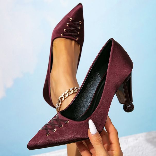 Women's Burgundy High Heels Pointy Abnormals With Sexy Four Season High Heels Women's Shoes Muller Shoes_vogvips.com