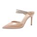 French-style One-strap Closed-toe Sandals For Women, 2026 New Model, Rhinestone Pointed Toe, Thin Heel, Elegant Nude_vogvips.com