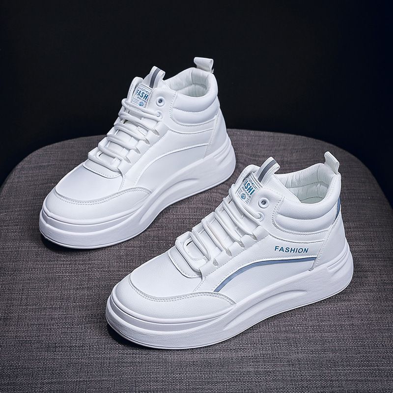 Autumn Korean-Style Thick-Soled High-Top White Sneakers For Women, Trendy Student Running Casual Sneakers For Women Sh88_vogvips.com
