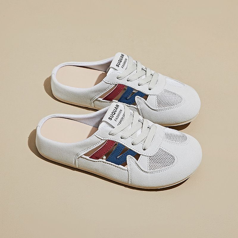 Half Tray Mesh White Shoes Female Student Height-increasing Shoes Breathable Board Shoes Casual_vogvips.com