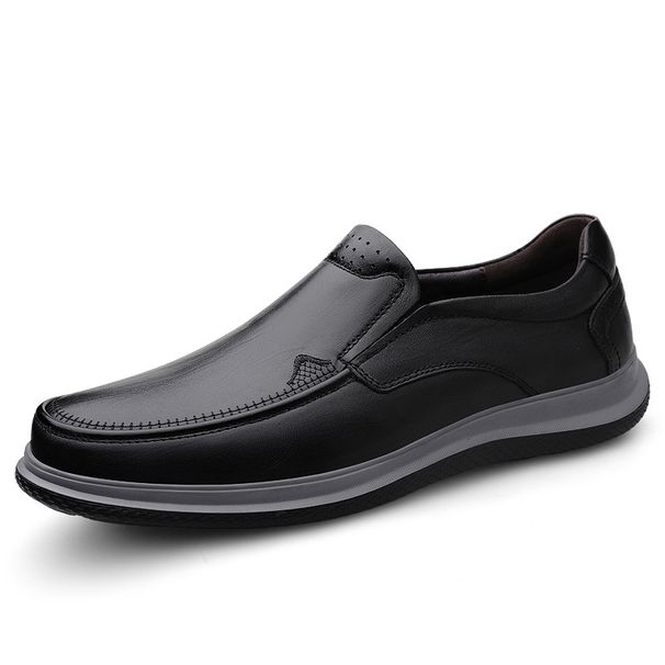 Men's Shoes Loafer Leather Shoes Low-top Foot-fitting Leather Flat-soled Large-size Casual Shoes_vogvips.com
