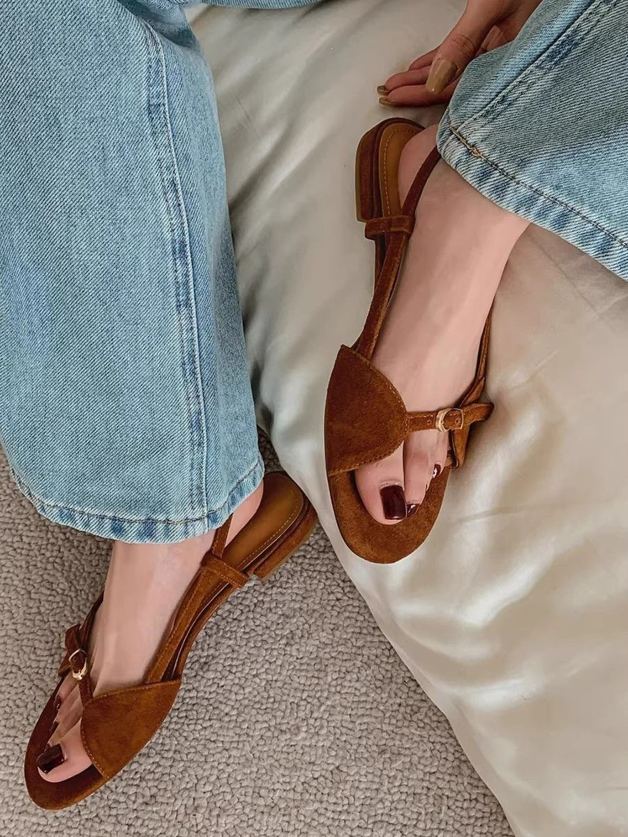 Retro Flat With A Single Strap For Women, 2026 New Model, Unique Design, Open-toe, Vacation Casual Style Roman Sandals_vogvips.com