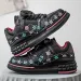 Mens Retro Durable Green Skate Shoes With Brown Trim And Allover Print_vogvips.com