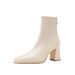 2024 Autumn Winter New Korean College Style High Short White Slim French Square Toe Chunky Heel Martin Boots_vogvips.com