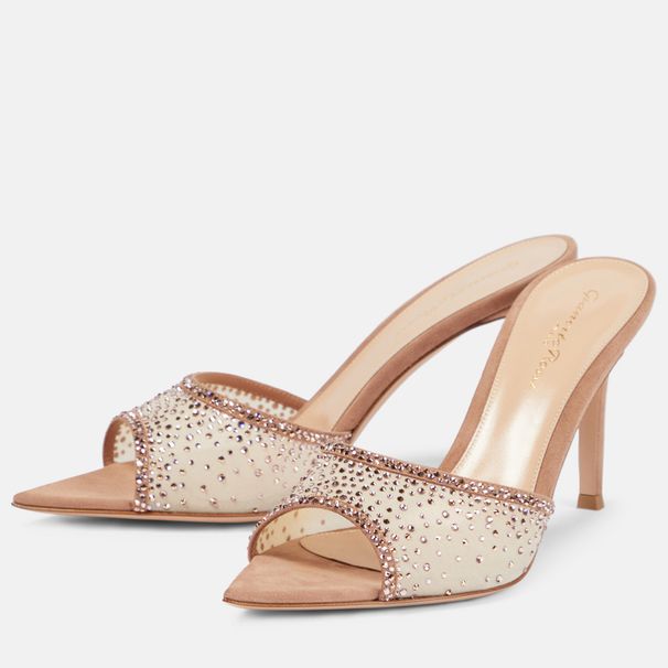 P9trade Stiletto Heel Rhinestone High Heel Slippers Pointed Toe Open Toe Slip-on High Heel Sandals Fashionable European And American Style Versatile_vogvips.com