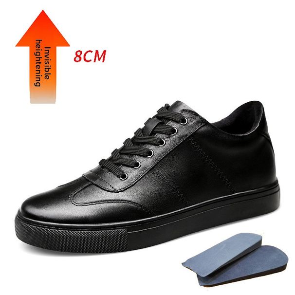 Casual Men's Inner Heightening Board Shoes Lat Bottom Round Head White Shoes Lace Up Men's Shoes Rubber_vogvips.com