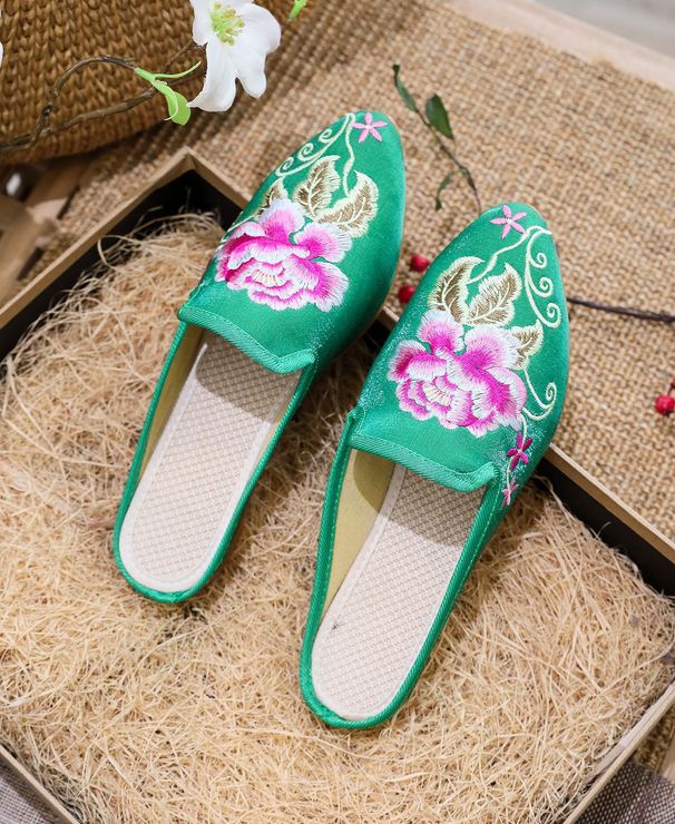 Women’s Shoes Slippers Pointed Toe Fashionable Casual Embroidered Slippers One Step Casual Women's Fabric Slippers Sandals Summer_vogvips.com