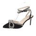 Sexy Pointed Toe Stiletto Strap Rhinestone Sandals Fairy Style 2024 New Summer Black Elegant High Heels_vogvips.com