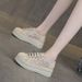 Elastic Thick-soled Inner Heightening Women's Shoes Mesh Loafers Casual Sneakers_vogvips.com