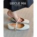 Cowhide French Style Women's Genuine Leather Flat Versatile Ballet Soft Sole Granny To Match Dresses Mary Jane Shoes_vogvips.com