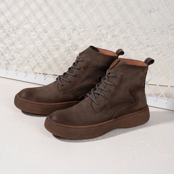 First Layer Cowhide Martin Boots For Men, New Autumn And Winter Short Boots, British Style, Fleece-Lined, Warm,_vogvips.com