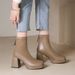 Women's Martin Autumn Winter New Korean Style Back Zipper High Short Ankle Square Toe Chunky Heel Riding Boots_vogvips.com