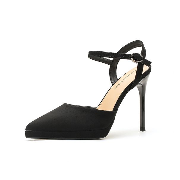Qianluhui Black Suede Platform High-Heel Sandals For Ceremonies, Model Shows, And Catwalks, Wholesale Of Ultra-High-Heel_vogvips.com