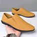 Plus Size Leather New Men's Slip-On Loafers Breathable Casual Sole Soft Surface Lazy Driving White Shoes_vogvips.com
