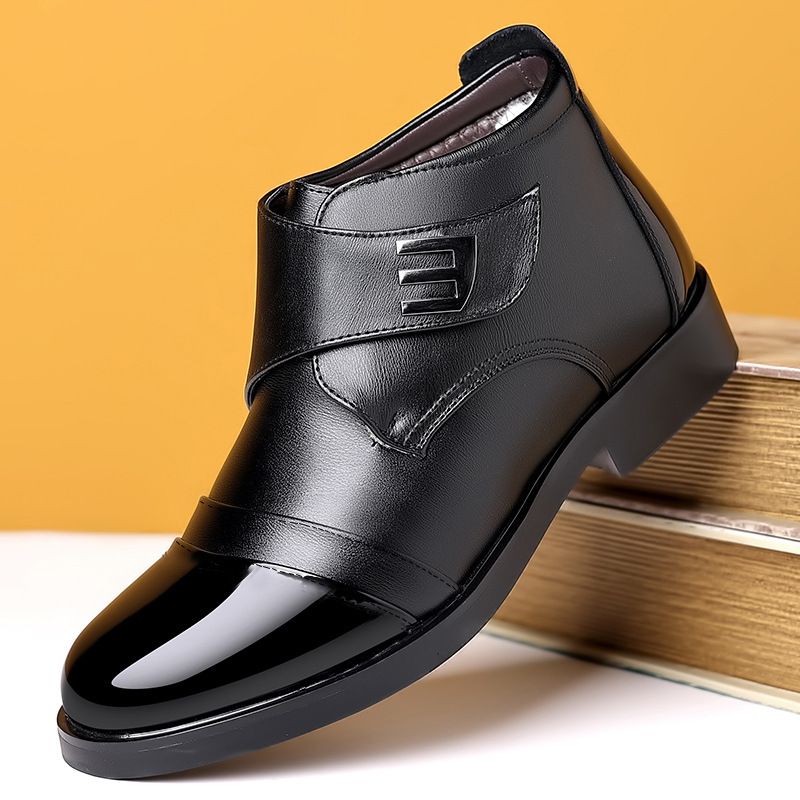 Men's Winter Thermal Boots With Velcro Closure – PU Leather High-Top Snow Shoes, Warm Fleece Lined Casual Boots For Cold Weather_vogvips.com