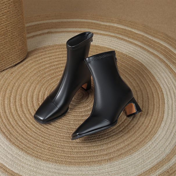 832-2 Square Toe Chunky With Back Zipper Martin 2024 Autumn Winter New High Heel Versatile Short Bare Boots_vogvips.com
