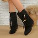 Women's Winter High Heeled Slip-On Trouser Boots Beaded Pointed Toe Suede Mid Calf Plus Size Pleated Shoes_vogvips.com