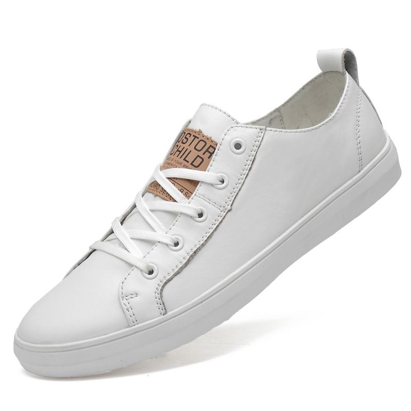 Cowhide Fashion Men's Casual Soft Sole Low-top Student Sneakers White Trendy Shoes Men_vogvips.com
