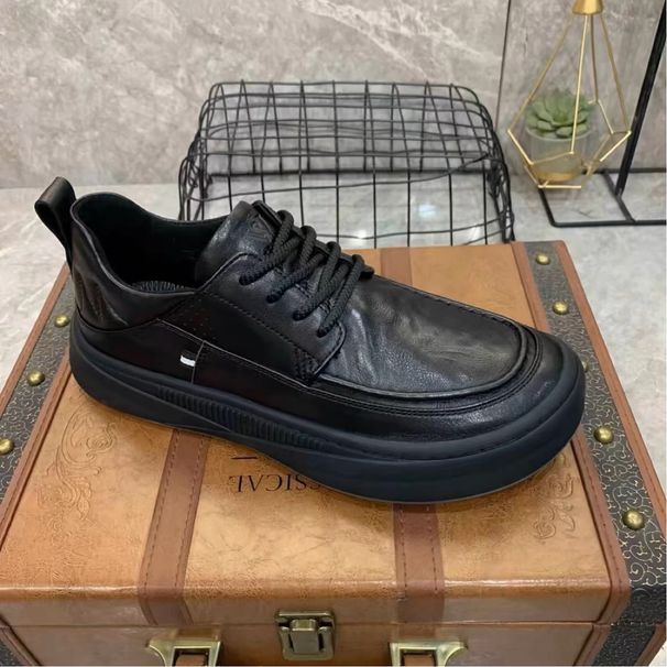 Casual 2024 Genuine Leather White Sneakers Trendy Board Soft Sole Lightweight Breathable Men's Shoes Comfortable_vogvips.com