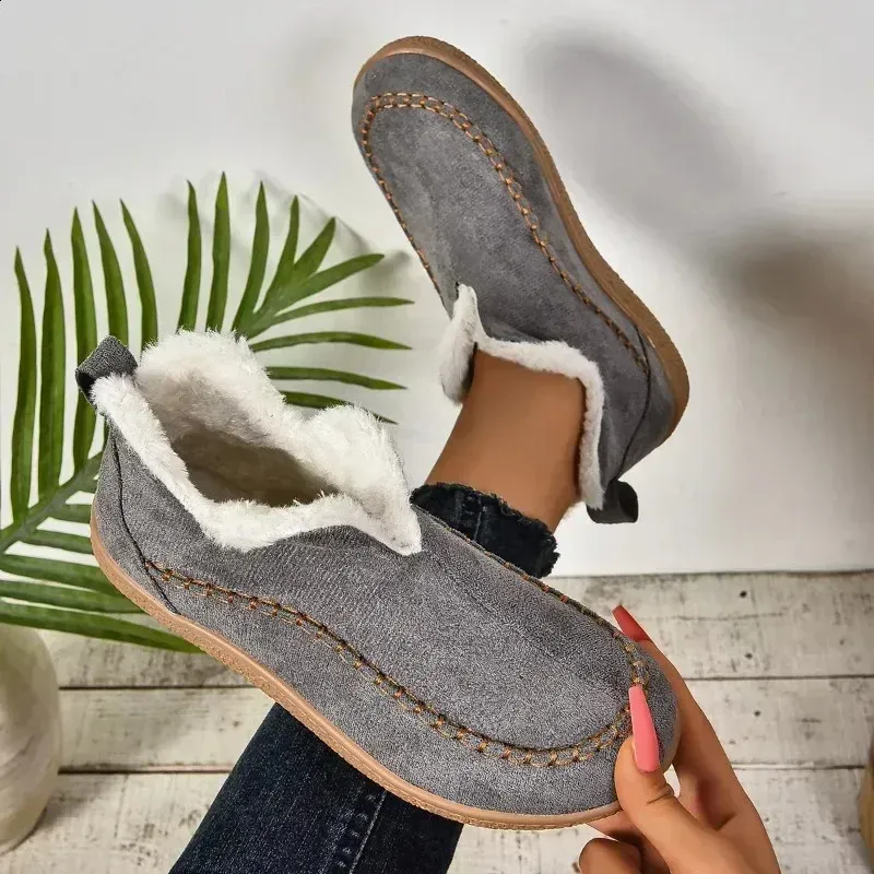 selg long sleeved womens winter round toe plush warm solid flat casual comfortable snow boots 240904_vogvips.com