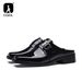 Luxury Patent Mens Half Slippers 2024 Summer New Designer Black Genuine Leather Man Casual Party Business Shoes_vogvips.com