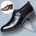Men's Pointed Toe Slip-On Dress Shoes - PU Leather Formal Office Shoes With Rubber Sole, Low Cut Business Shoes For Men (Black, Brown, White)_vogvips.com