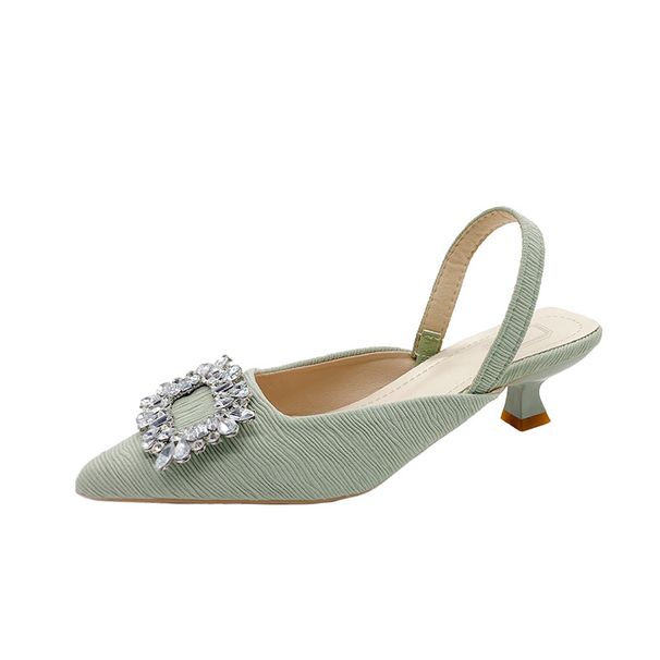 Baotou Sandals For Women 2024 New Summer Rhinestone Square Buckle Fairy Open Back French Style Thin High Heel Pointed_vogvips.com