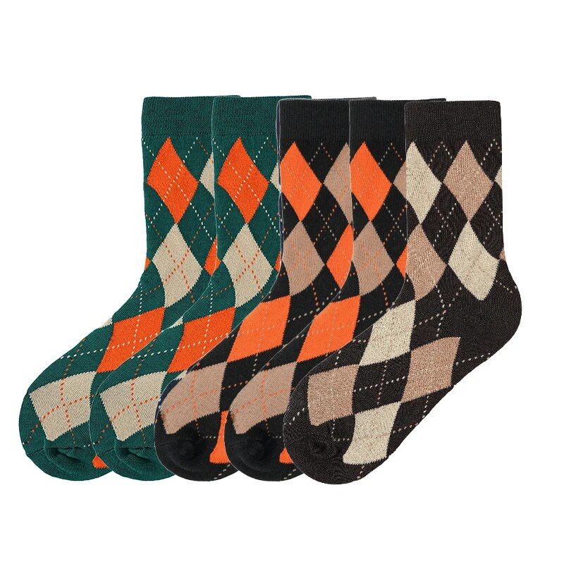 Mercury MERCURY 5Pairs Mens Medium Tubes Quality Plaid Diamond Pattern Argyle Geometric Haruku Combed Cotton Happy Colorful Striped_vogvips.com