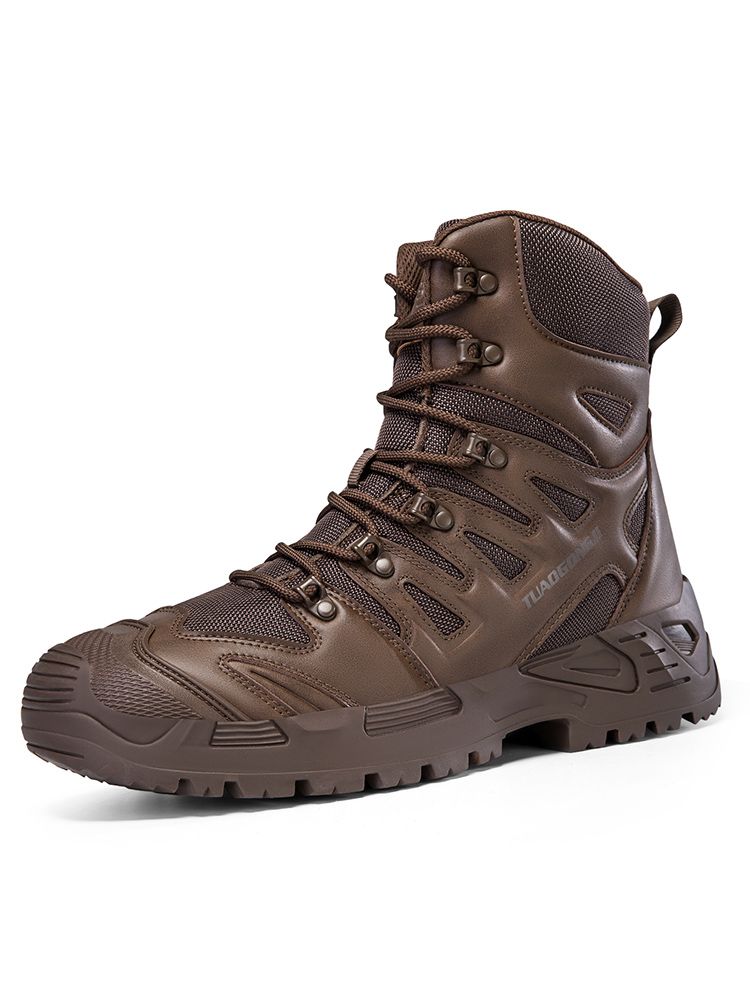 Men High-top Boots Outdoor Anti-slip Lace-up Combat Boots Men Comfortable Breathable Wear-resistant Thick-soled Hiking Shoes Men_vogvips.com
